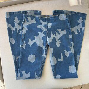 NWT Free People We The Free Penny Pull-On Printed Flare Jeans Blue Floral 27